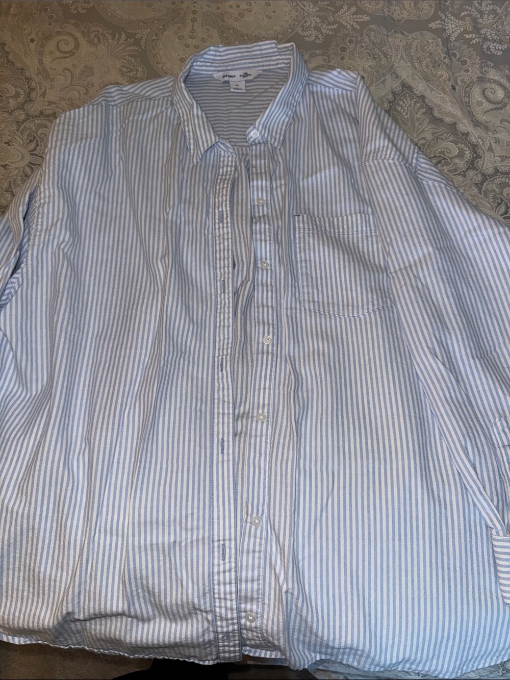 Old Navy Blue and White Striped Button-Down Shirt